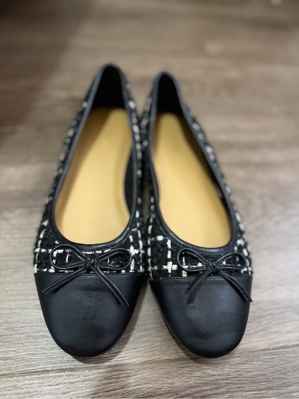 J. Crew Black and White Tweed Ballet Flats with Bow